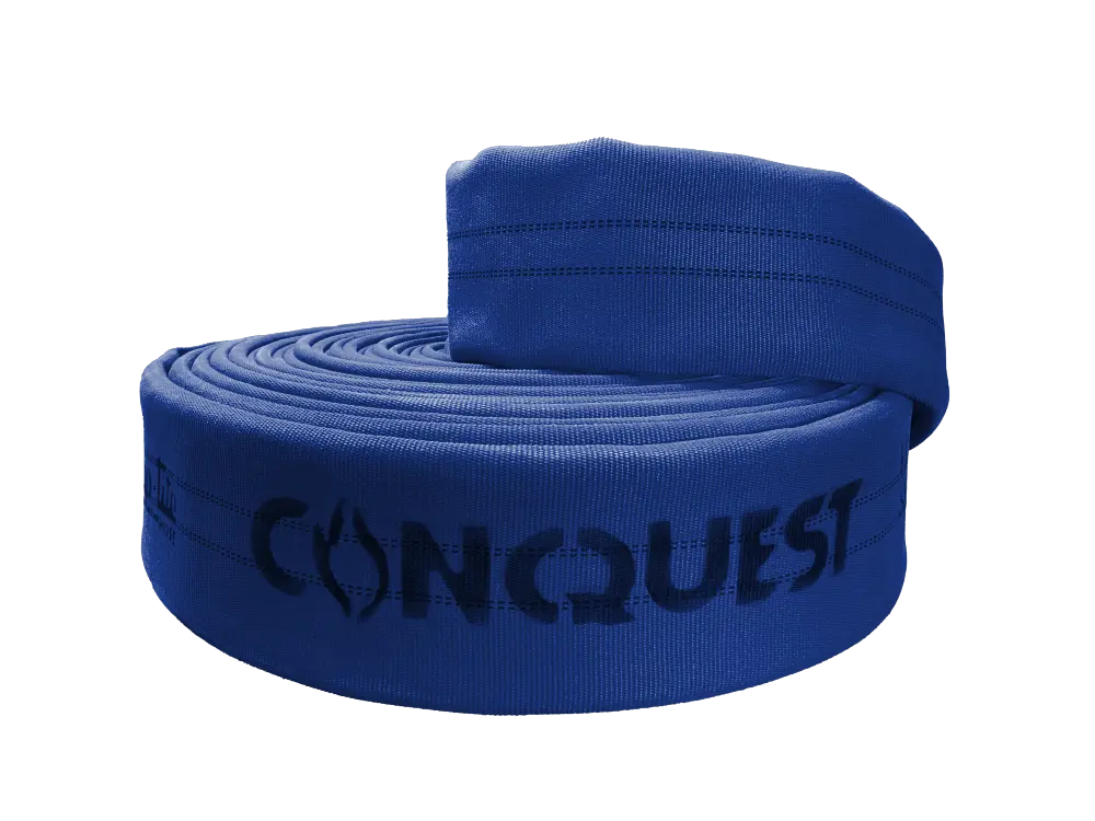 FC40x25B40S by Snap-Tite | CONQUEST Series | Double Jacket Polyester Fire Hose Assembly with Polyurethane Thru-the-Weave | 4" Hose I.D. with 4" Storzs | 300 PSI | Blue Dura-Cote | 25ft Length