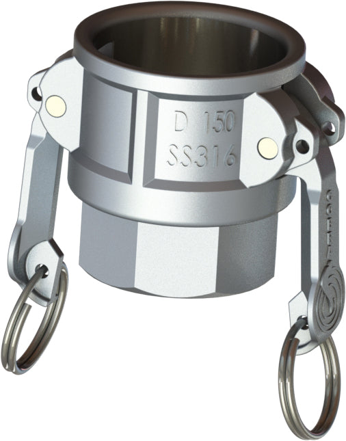 D-SS-150 by Campbell Fittings | Standard Cobra Cam & Groove Coupling | Type D | 1-1/2" Coupler x 1-1/2" Female NPT | 304 Stainless Steel