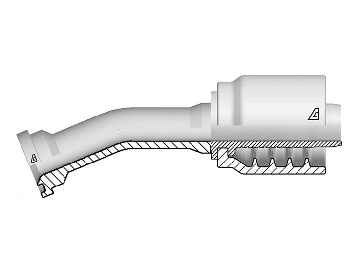 D-2424-C612 Alfagomma by Kuriyama | D Series | One-Piece AlfaCrimp Hydraulic Hose Fitting | SAE J518 | 22.5° Elbow | -24 Hose ID x -24 Code 61 O-Ring Flange | Steel