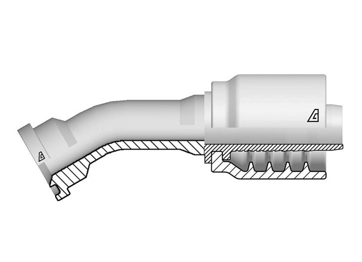 D-1216-C613 Alfagomma by Kuriyama | D Series | One-Piece AlfaCrimp Hydraulic Hose Fitting | SAE J518 | 30° Elbow | -12 Hose ID x -16 Code 61 O-Ring Flange | Steel