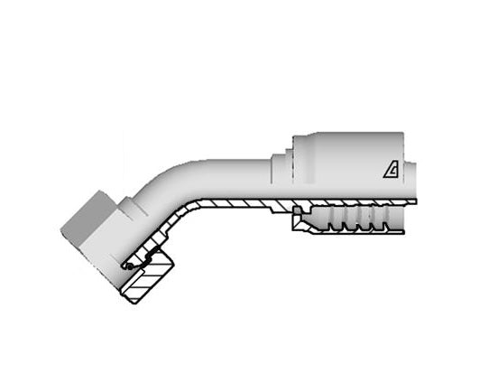 D-2020-FBO4 Alfagomma by Kuriyama | D Series | One-Piece AlfaCrimp Hydraulic Hose Fitting | 45° Elbow | -20 Hose ID x -20 Female BSPP O-Ring Swivel 60° Cone | Steel
