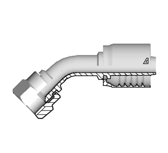 D-1620-FJ45 Alfagomma by Kuriyama | D Series | One-Piece AlfaCrimp Hydraulic Hose Fitting | 45° Elbow | -16 Hose ID x -20 Female JIC 37° Swivel | Steel