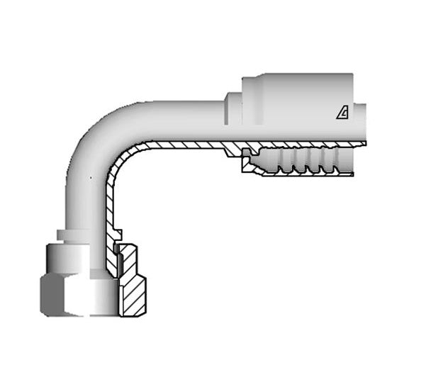 D-0808-FJ9S Alfagomma by Kuriyama | D Series | One-Piece AlfaCrimp Hydraulic Hose Fitting | 90° Elbow | Short Drop | -08 Hose ID x -08 Female JIC 37° Swivel | Steel