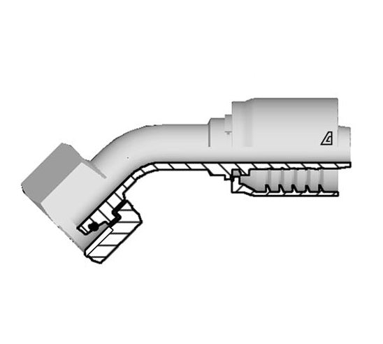 D-1642-FM4H Alfagomma by Kuriyama | D Series | One-Piece AlfaCrimp Hydraulic Hose Fitting | DIN 3865 Heavy | 45° Elbow | -16 Hose ID x M42 Female Metric O-Ring Swivel 24° Seat | Steel