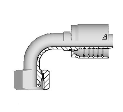 D-2045-FM9L Alfagomma by Kuriyama | D Series | One-Piece AlfaCrimp Hydraulic Hose Fitting | DIN 3865 Light | 90° Elbow | -20 Hose ID x M45 Female Metric Swivel O-Ring 24° Seat | Steel