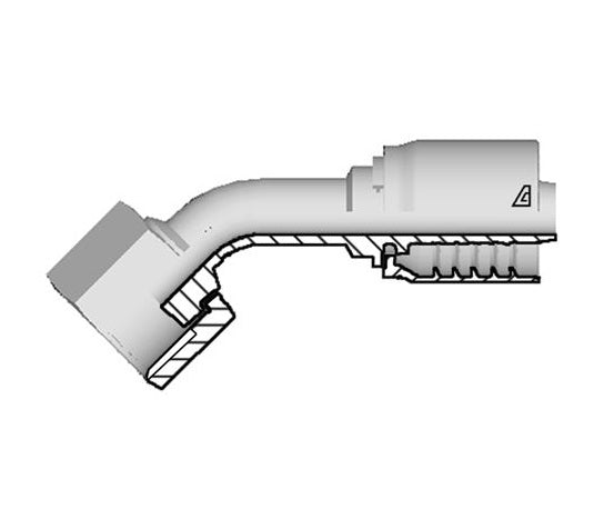 D-1216-FO45 Alfagomma by Kuriyama | D Series | One-Piece AlfaCrimp Hydraulic Hose Fitting | 45° Elbow | -12 Hose ID x -16 Female O-Ring Face Seal | Steel
