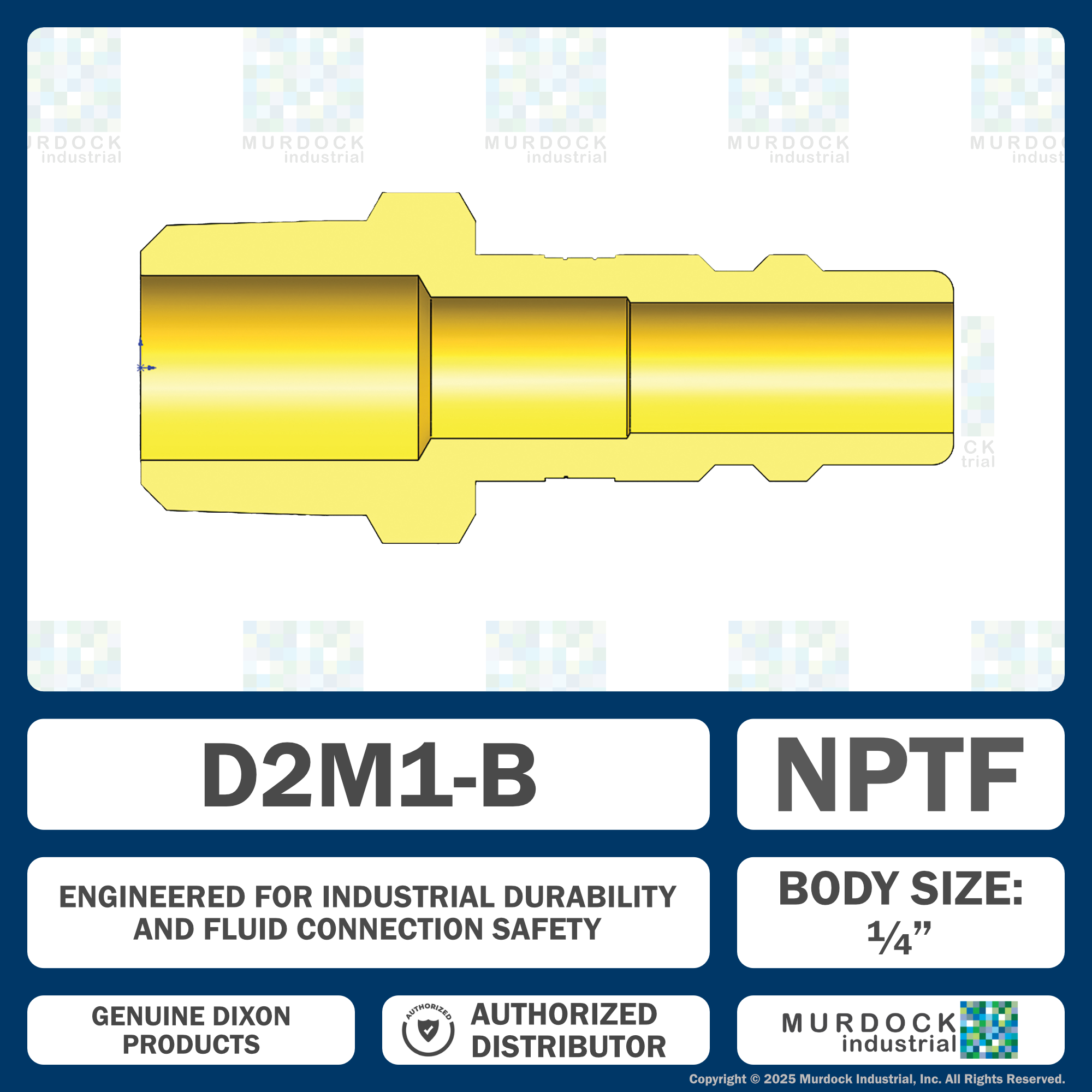 D2M1-B by Dixon Valve | Pneumatic Quick Disconnect Coupling | DF-Series | 1/8" Male NPTF x 1/4" Industrial Interchange | Plug | Brass