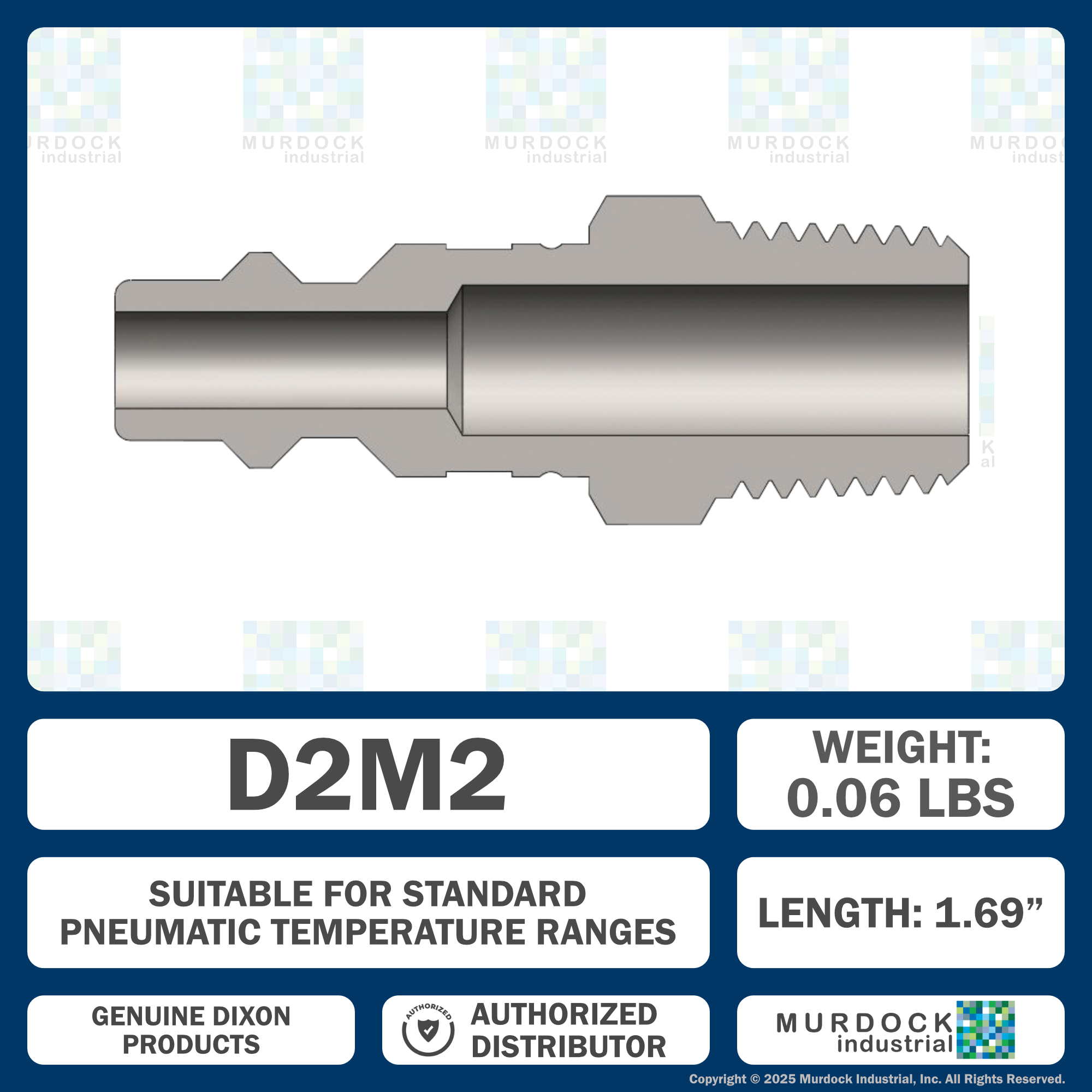D2M2 by Dixon Valve | Pneumatic Quick Disconnect Coupling | DF-Series | 1/4" Male NPTF x 1/4" Industrial Interchange | Plug | Steel