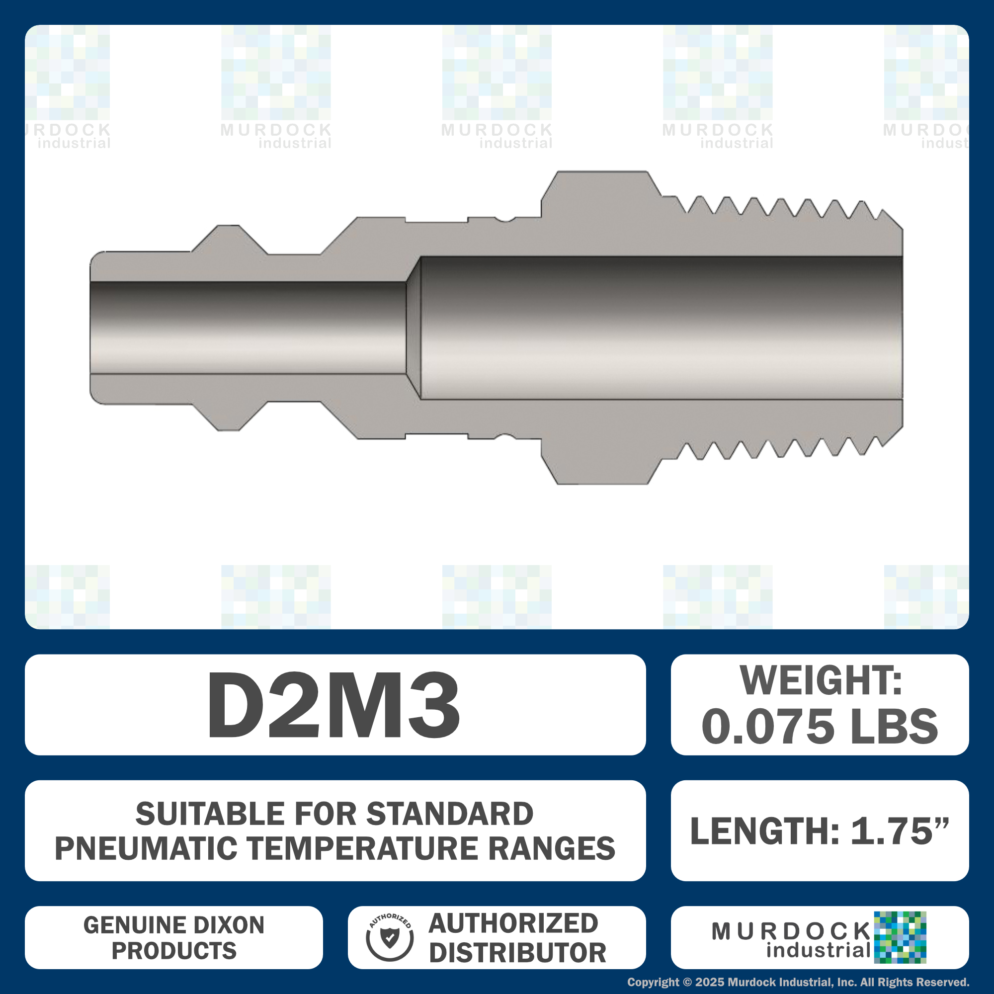 D2M3 by Dixon Valve | Pneumatic Quick Disconnect Coupling | DF-Series | 3/8" Male NPTF x 1/4" Industrial Interchange | Plug | Steel