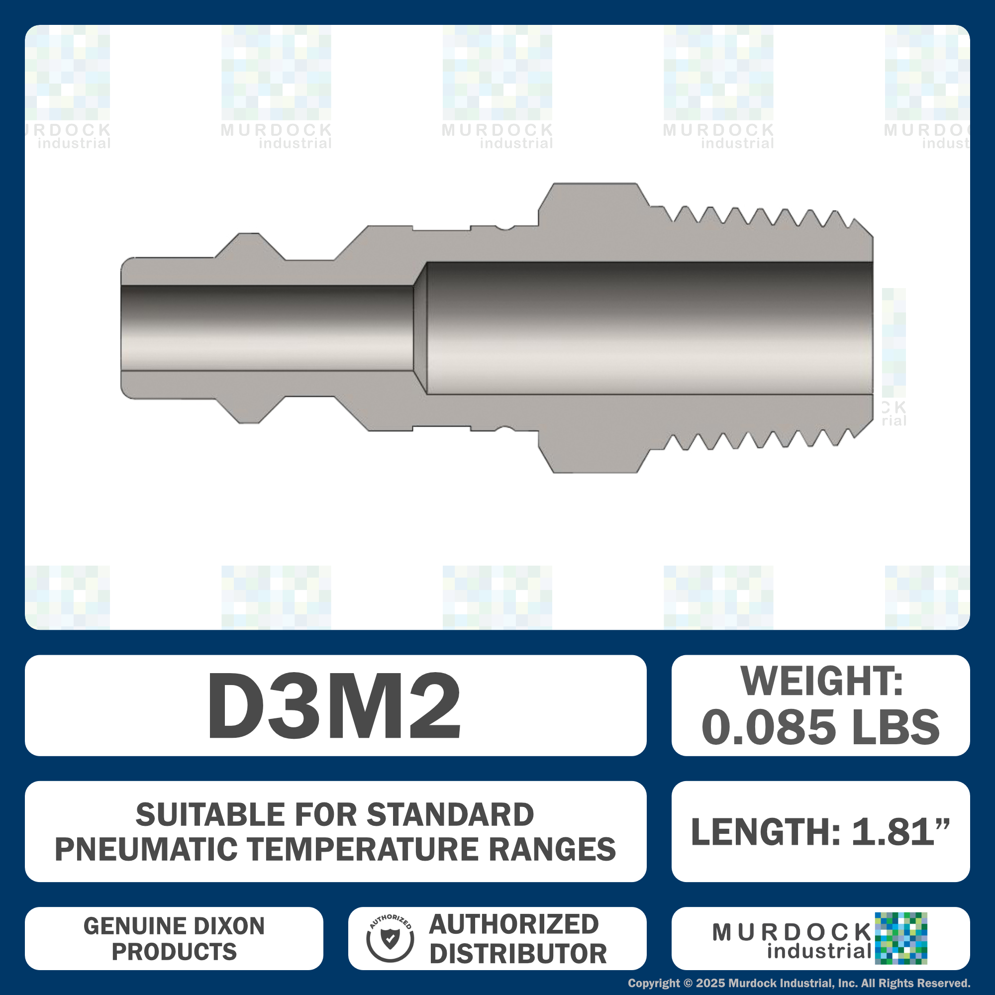 D3M2 by Dixon Valve | Pneumatic Quick Disconnect Coupling | DF-Series | 1/4" Male NPTF x 3/8" Industrial Interchange | Plug | Steel