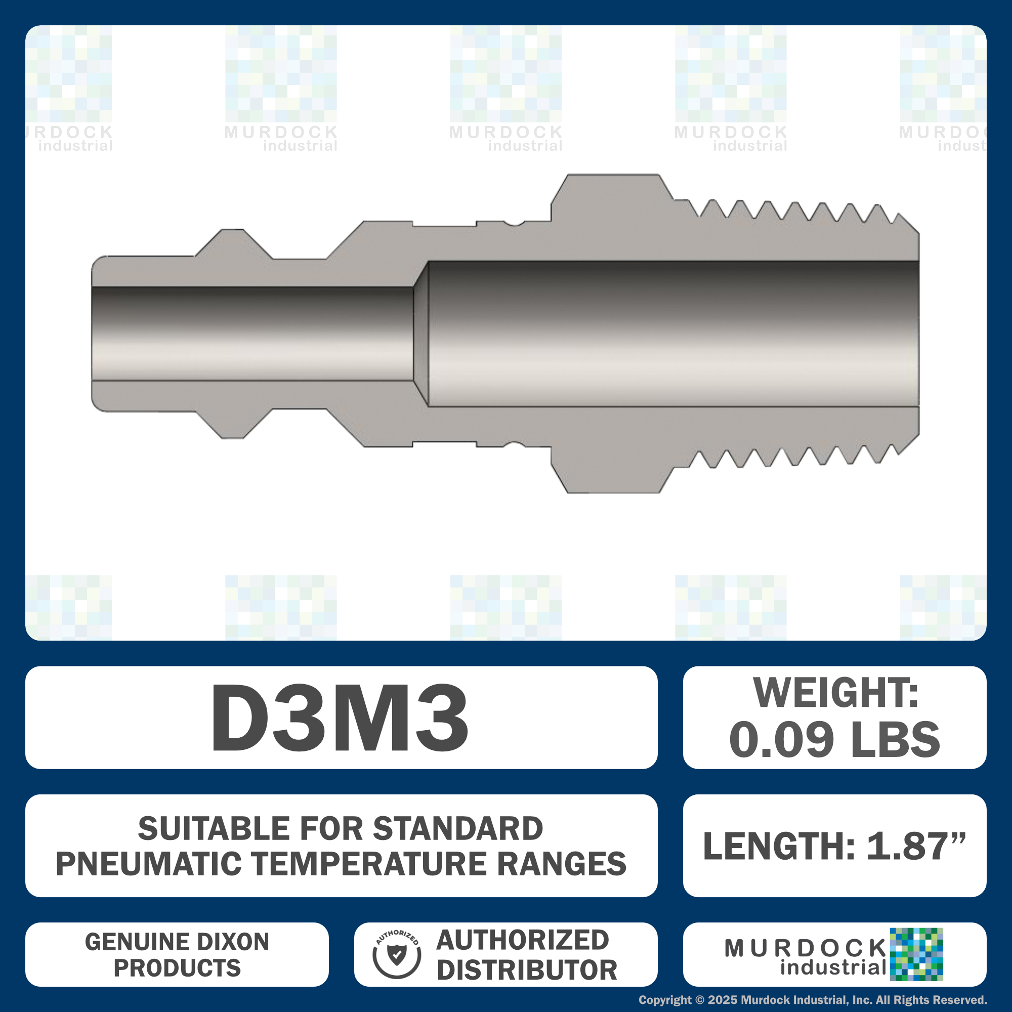 D3M3 by Dixon Valve | Pneumatic Quick Disconnect Coupling | DF-Series | 3/8" Male NPTF x 3/8" Industrial Interchange | Plug | Steel