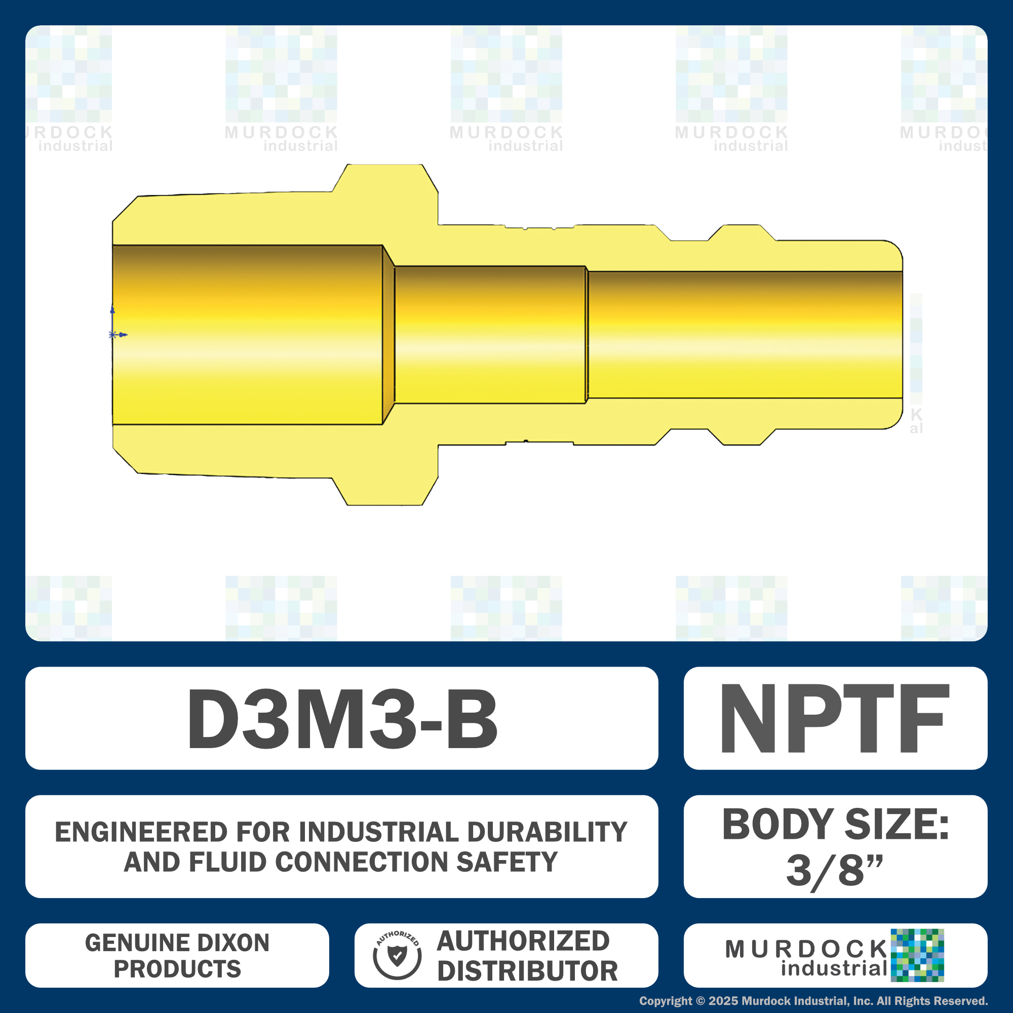 D3M3-B by Dixon Valve | Pneumatic Quick Disconnect Coupling | DF-Series | 3/8" Male NPTF x 3/8" Industrial Interchange | Plug | Brass