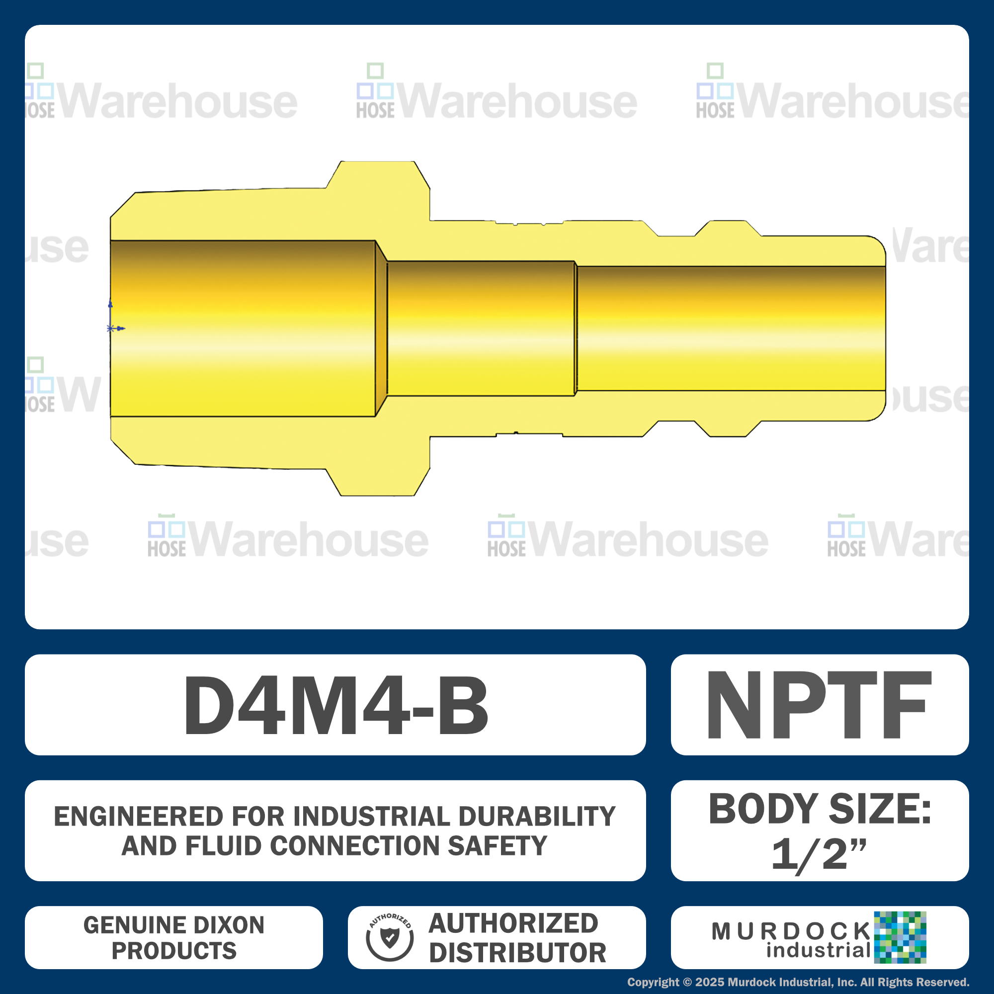 D4M4-B by Dixon Valve | Pneumatic Quick Disconnect Coupling | DF-Series | 1/2" Male NPTF x 1/2" Industrial Interchange | Plug | Brass