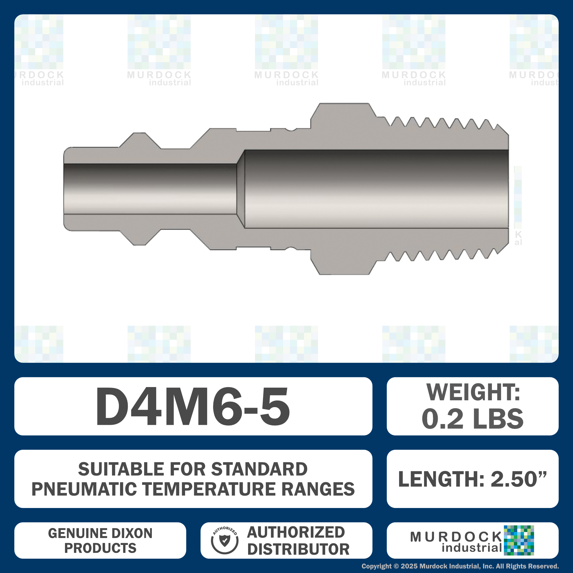 D4M6 by Dixon Valve | Pneumatic Quick Disconnect Coupling | DF-Series | 3/4" Male NPTF x 1/2" Industrial Interchange | Plug | Steel