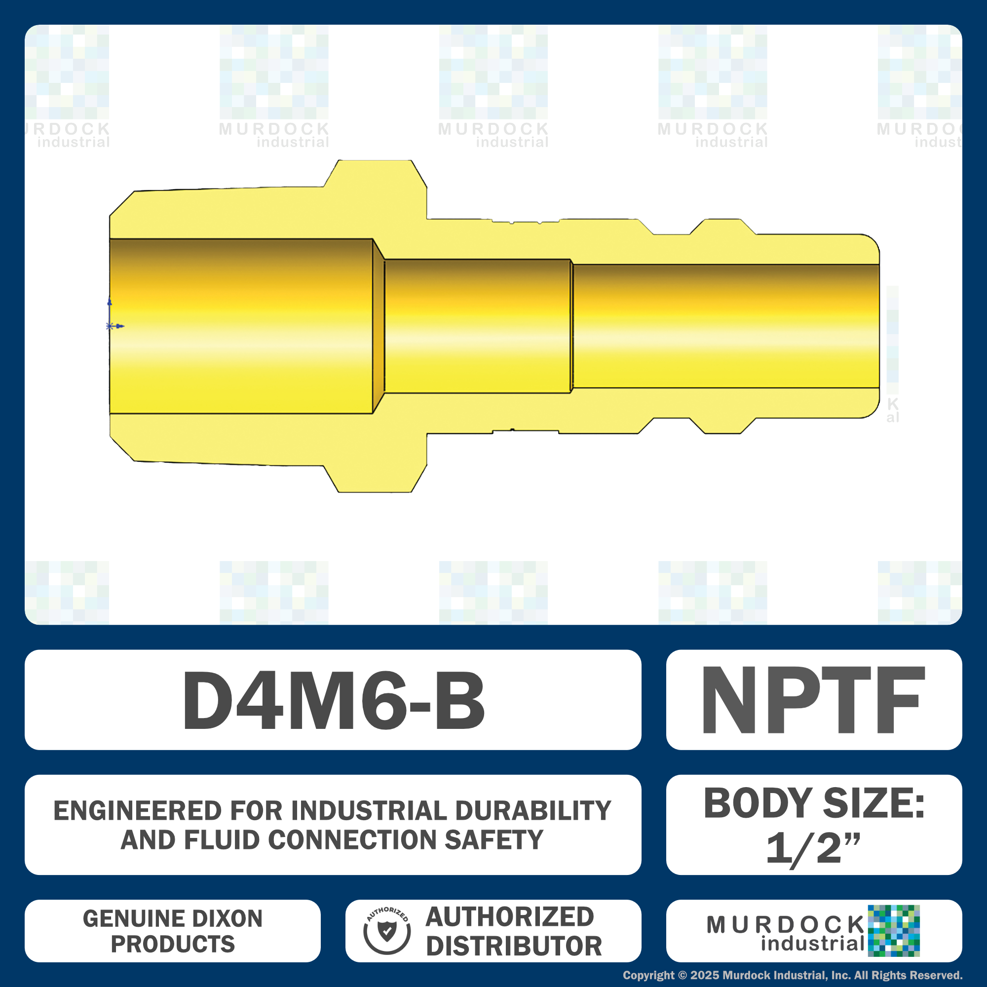 D4M6-B by Dixon Valve | Pneumatic Quick Disconnect Coupling | DF-Series | 3/4" Male NPTF x 1/2" Industrial Interchange | Plug | Brass