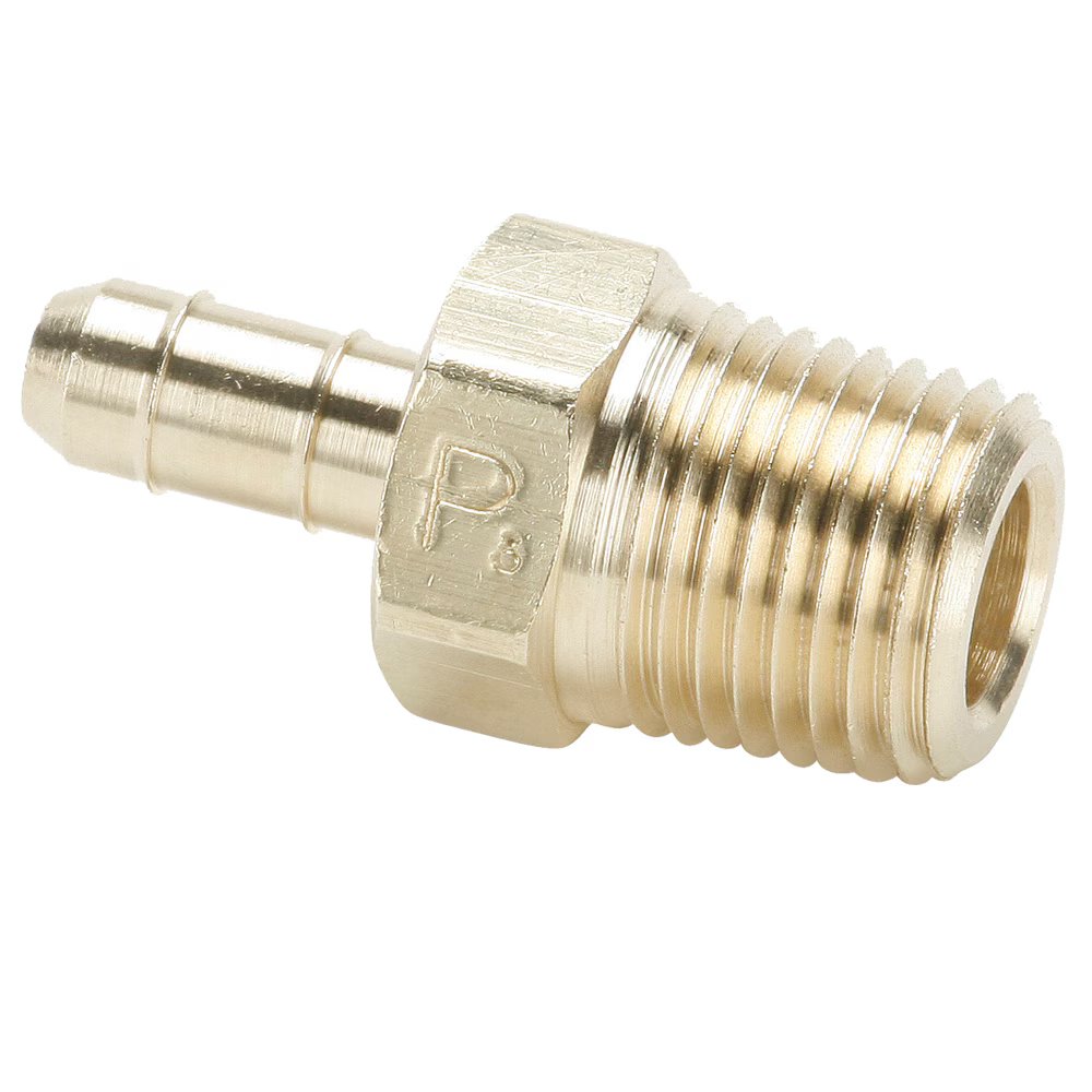 28-8-6 by Parker | Dubl-Barb® Fittings | 1/2" Tube OD x .375" Tube ID x 3/8" Male Pipe Thread | 11/16" Hex | 1.28" Length | Straight | Brass | Pack of 25