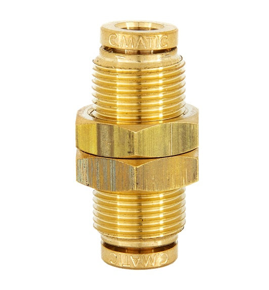 DOT-BRBH-0404 Kuri-Tec ENDURE™ by Kuriyama | DOT-BRBH Series | DOT Air Brake Push-to-Connect Fitting | Bulkhead Union | 1/4" Tube OD x 0.165" Tube ID | Brass
