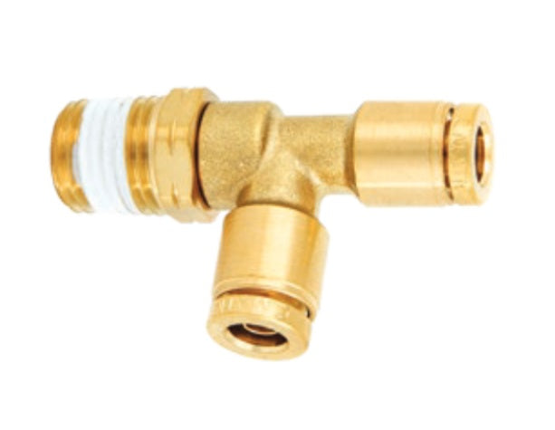 DOT-BRMRTS-0604 Kuri-Tec ENDURE™ by Kuriyama | DOT-BRMRTS Series | DOT Air Brake Push-to-Connect Swivel Fitting | Tee | 3/8" Tube OD x 1/4" Male NPTF Run | Brass