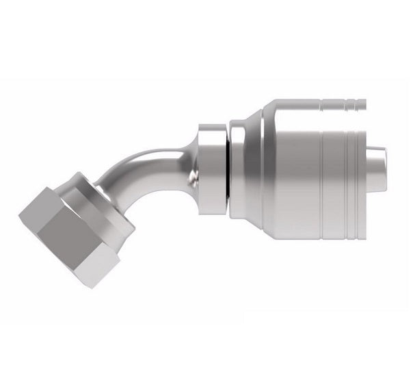 1A20FRA20 Aeroquip by Danfoss | Female ORS Swivel 45° Elbow (FRA) Crimp Fitting | -20 Female O-Ring Face Seal Swivel x -20 Hose Barb | Steel