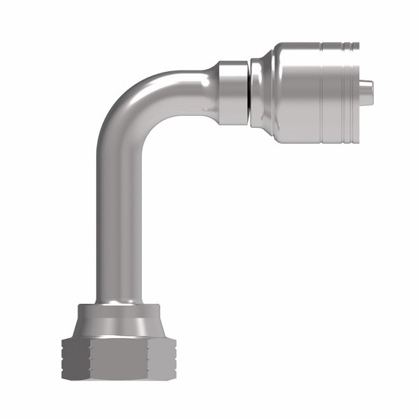 1A8FRC8TZ Aeroquip by Danfoss | Female ORS Swivel Long Drop 90° Elbow (FRC) Crimp Fitting | -08 Female O-Ring Face Seal Swivel x -08 Hose Barb | Zinc-Nickel Plated Steel