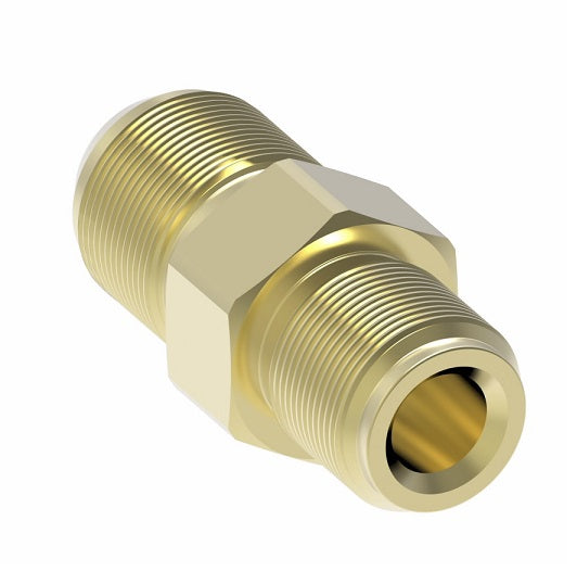 200001-7-8B Aeroquip by Danfoss | 42° Inverted Flare/37° Flare Adapter | -07 Male 42° Inverted Flare x -08 Male 37° JIC Flare | Brass