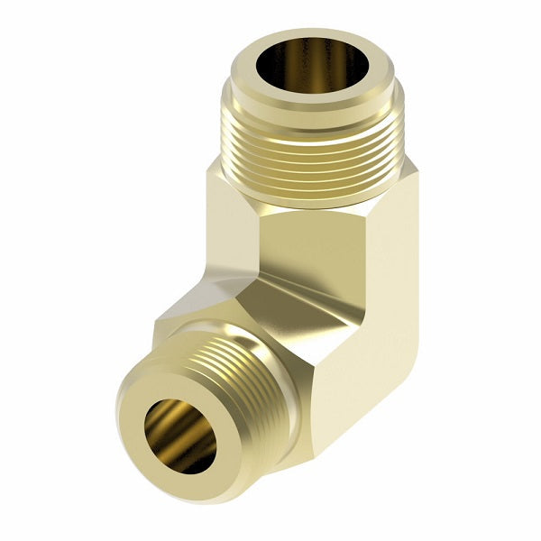 2003-6-5B Aeroquip by Danfoss | External Pipe/45° Flare 90° Elbow Adapter | -06 Male NPTF x -05 Male SAE 45° Flare | Brass