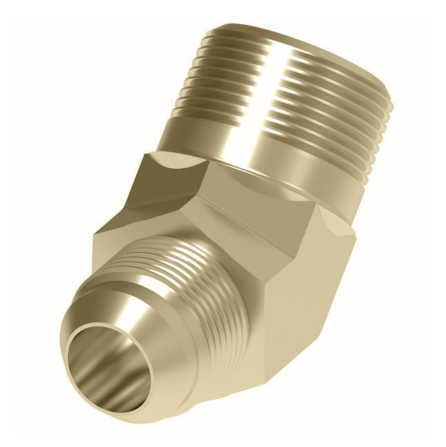 2023-6-6B Aeroquip by Danfoss | External Pipe/37° JIC Flare 45° Elbow Adapter | -06 Male NPTF x -06 Male JIC | Brass