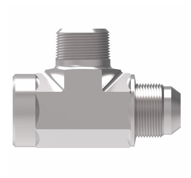 203006-6-8S Aeroquip by Danfoss | External Pipe Branch/Internal Pipe/37° JIC Flare Tee Adapter | -06 Male NPTF x -06 Female NPTF x -08 SAE 37° Male Flare | Steel