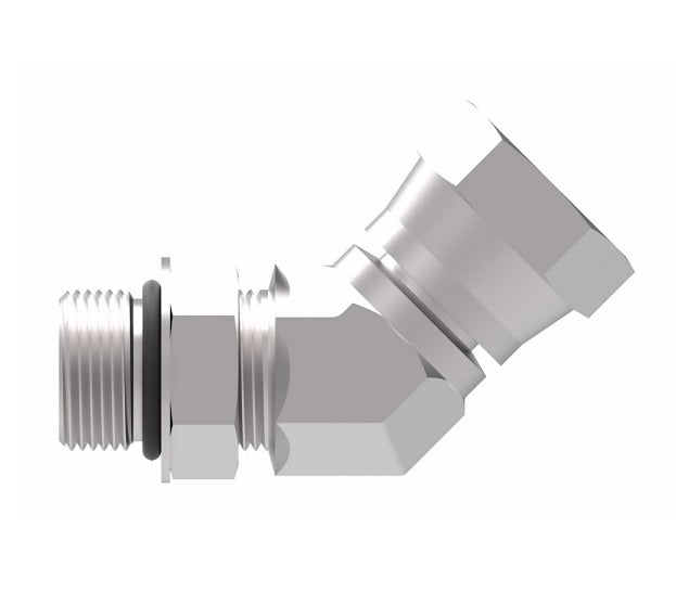 2067-12-12S Aeroquip by Danfoss | Internal Pipe NPSM Swivel/SAE ORB (Adj.) 45° Elbow Adapter | -12 Female NPSM x -12 Male SAE O-Ring Boss | Steel