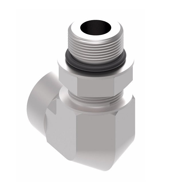 206801-6-8S Aeroquip by Danfoss | Internal Pipe/SAE ORB (Adj.) 90° Elbow Adapter | -06 Female NPTF x -08 Male SAE O-Ring Boss | Steel