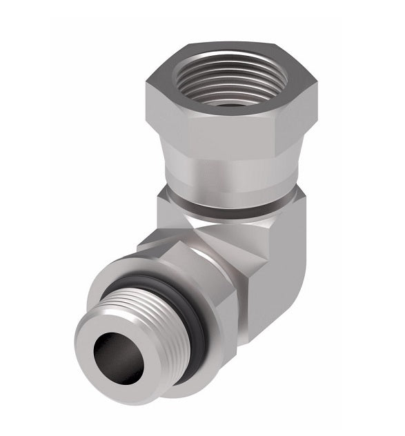 2068-6-4S Aeroquip by Danfoss | Internal Pipe NPSM Swivel/SAE ORB (Adj.) 90° Elbow Adapter | -06 Female NPSM x -04 Male SAE O-Ring Boss | Steel