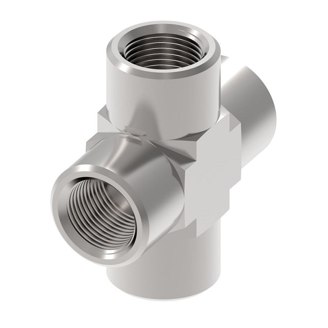 2080-6-6S Aeroquip by Danfoss | Internal Pipe Cross Adapter | -06 Female NPTF x -06 Female NPTF x -06 Female NPTF x -06 Female NPTF | Steel