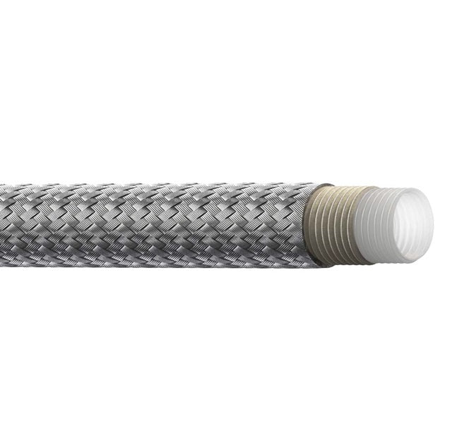 8008 Everflex by Danfoss | 8000 Series | Non-Conductive Convoluted Teflon™ Hose | 1/2" Hose ID | 304 Stainless Steel Braid