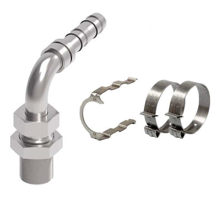 FF14221 Aeroquip by Danfoss | EZ Clip System Fitting Kit | Includes FJ3514-0808S Male O-Ring Pilot Bulkhead 90° Elbow Fitting with FF14172 Clip & Cage Kit