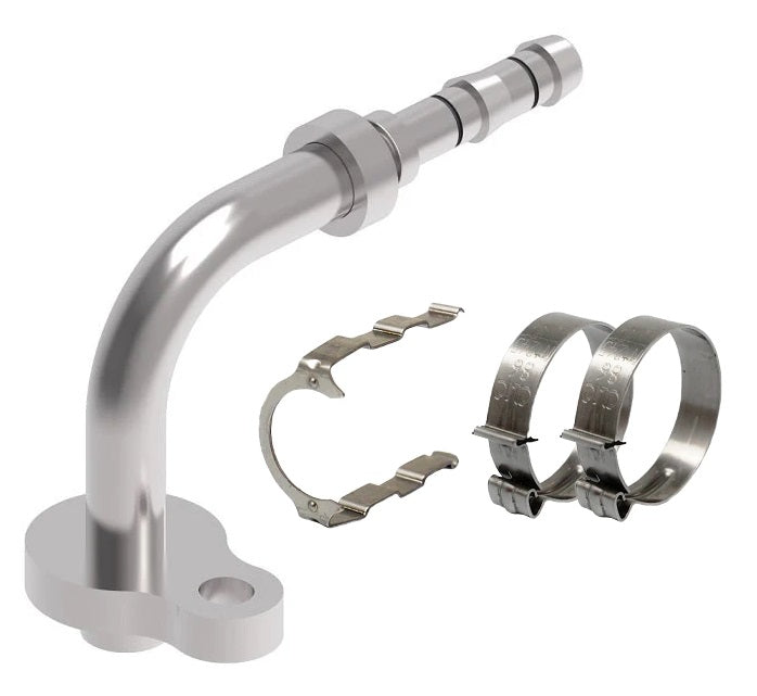 FF14270 Aeroquip by Danfoss | EZ Clip System Fitting Kit | Includes FJ3982-0806S Pad Style Connection (Volvo) 90° Elbow Fitting with FF14171 Clip & Cage Kit