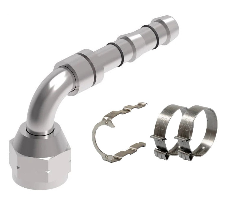 FF14383 Aeroquip by Danfoss | EZ Clip System Fitting Kit | Includes FJ3149-03-0808S Female SAE 45° Flare 90° Elbow Fitting with FF14172 Clip & Cage Kit