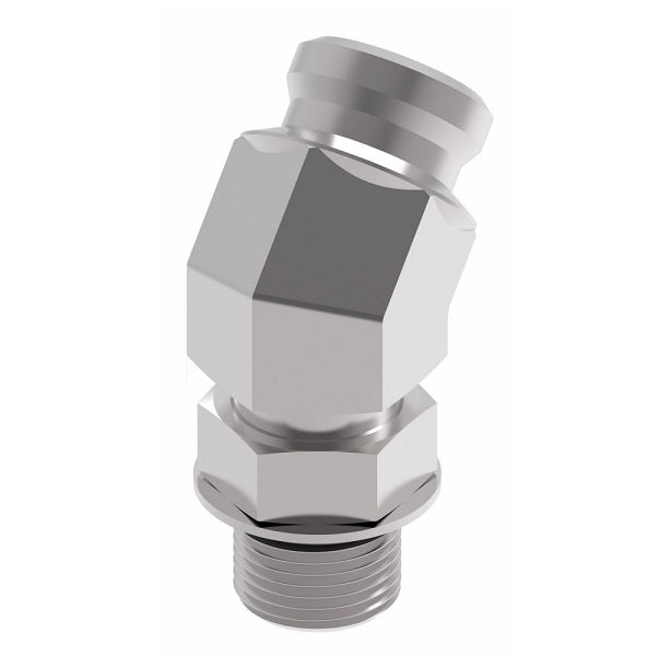 FF3038-0808S Aeroquip by Danfoss | Male SAE ORB to Female STC (Snap to Connect) 45° Elbow Adapter (FF) | -08 Male SAE O-Ring Boss x -08 Female STC | Steel