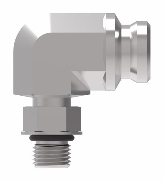 FF3046-1008S Aeroquip by Danfoss | Male SAE ORB to Female STC (Snap to Connect) 90° Elbow Adapter (FF) | -10 Male SAE O-Ring Boss x -08 Female STC | Steel