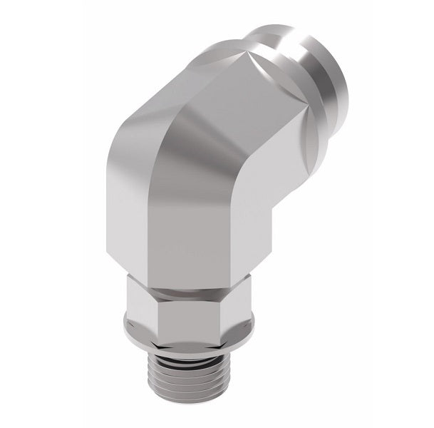 FF3046-0406S Aeroquip by Danfoss | Male SAE ORB to Female STC (Snap to Connect) 90° Elbow Adapter (FF) | -04 Male SAE O-Ring Boss x -06 Female STC | Steel