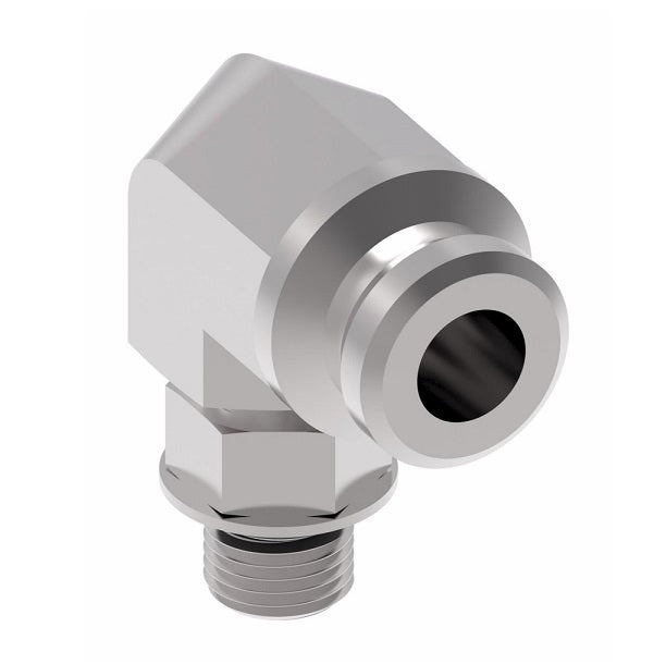 FF3056-0606S Aeroquip by Danfoss | Male NPTF to Female STC (Snap to Connect) Adapter (FF) 90° Elbow | -06 Male NPTF x -06 Female STC | Steel