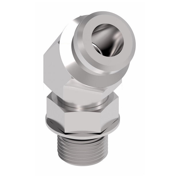 FF3065-1606S Aeroquip by Danfoss | Male ISO 6149 ORB (S-Series) to Female STC (Snap to Connect) 45° Elbow Adapter (FF) | M16 Male Metric O-Ring Boss x -06 Female STC | Steel