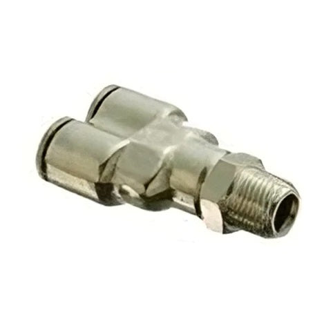 1108X4MX2PT by Danfoss | Metric Push to Connect Adapter | Swivel Male Y | 1/8" Male BSPT x 4mm Tube OD | Nickel Plated Brass