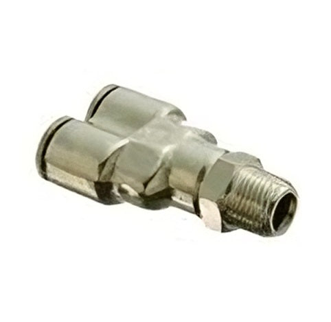1108X2 by Danfoss | Push to Connect Adapter | Swivel Male Y | 1/8" Male Pipe x 1/8" Tube OD x 1/8" Tube OD | Nickel Plated Brass