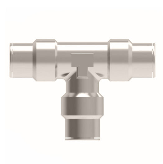 1164X8M by Danfoss | Metric Push to Connect Adapter | Union Tee | 8mm Tube OD x 8mm Tube OD x 8mm Tube OD | Nickel Plated Brass