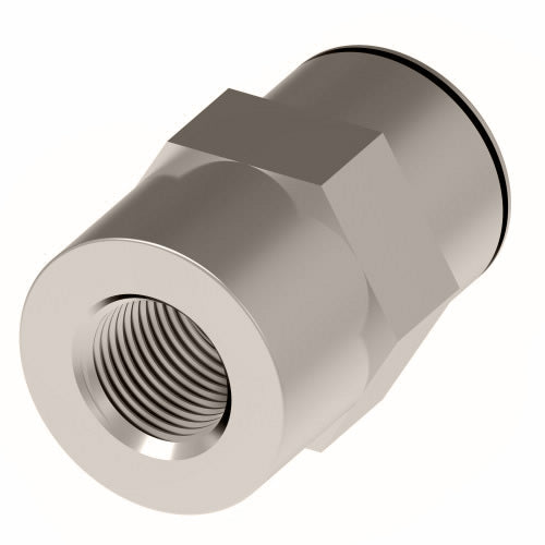 1166X4X4 by Danfoss | Push to Connect Adapter | Female Connector | 1/4" Tube OD x 1/4" Female Pipe | Nickel Plated Brass