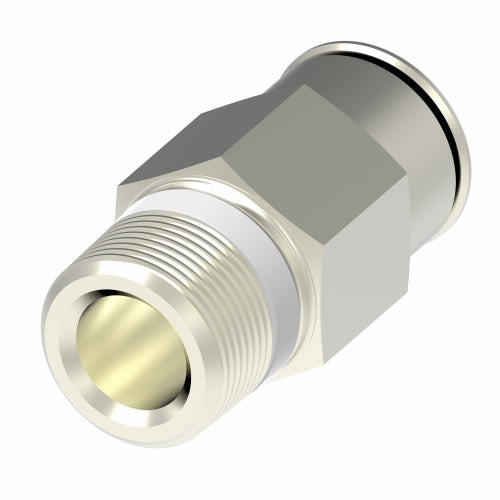 1168X8MX4PT by Danfoss | Metric Push to Connect Adapter | Male Connector (Universal BSPT/BSPP) | 8mm Tube OD x 1/4" Male BSPT | Nickel Plated Brass