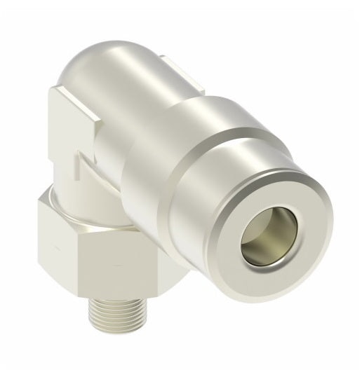 1169X5MX5MMS by Danfoss | Metric Push to Connect Adapter | Swivel Male 90° Elbow | 5mm Tube OD x M5 Male Metric | Nickel Plated Brass
