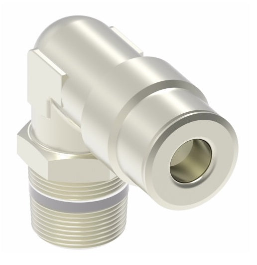 1169X6MX2PTS by Danfoss | Metric Push to Connect Adapter | Swivel Male Connector 90° Elbow (Universal BSPT/BSPP) | 6mm Tube OD x 1/8" Male BSPT | Nickel Plated Brass