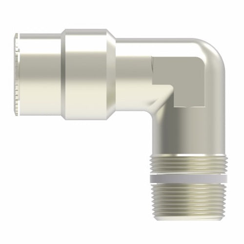 1169X10MX4PT by Danfoss | Metric Push to Connect Adapter | Male Connector 90° Elbow (Universal BSPT/BSPP) | 10mm Tube OD x 1/4" Male BSPT | Nickel Plated Brass