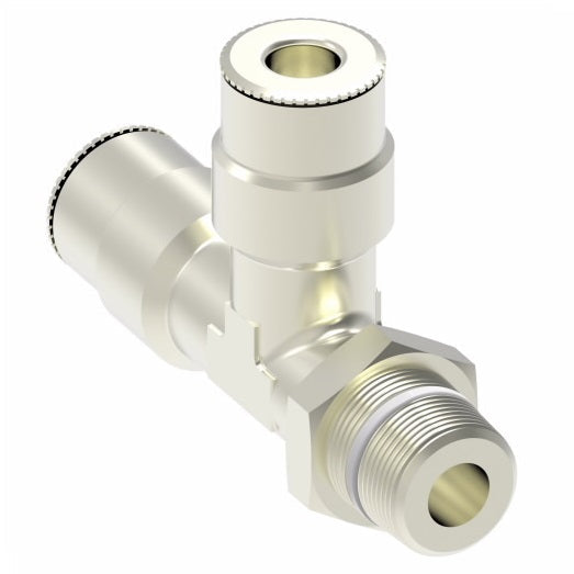 1171PX6S by Danfoss | Push to Connect Plus Adapter | Swivel Male Run Tee | 3/8" Tube OD x 1/4" Male Pipe x 3/8" Tube OD | Nickel Plated Brass